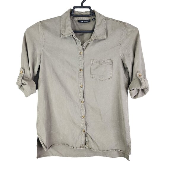Womens T&W Designs Shirt w/ Roll Tab Sleeves Button-Up 100% Tencel Size S - Picture 1 of 11